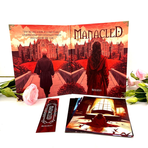 Manacled Book - Deluxe 3 - Volume Edition with Illustrations - Complete Series. Exclusive Poster Gift Set & Bookmark Included, New version, Red vesion - WizyBook
