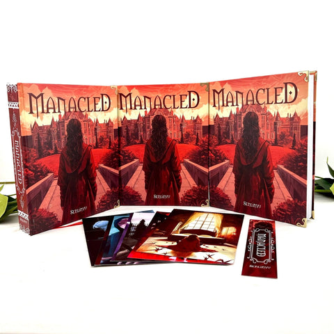 Manacled Book - Deluxe 3 - Volume Edition with Illustrations - Complete Series. Exclusive Poster Gift Set & Bookmark Included, New version, Red vesion - WizyBook
